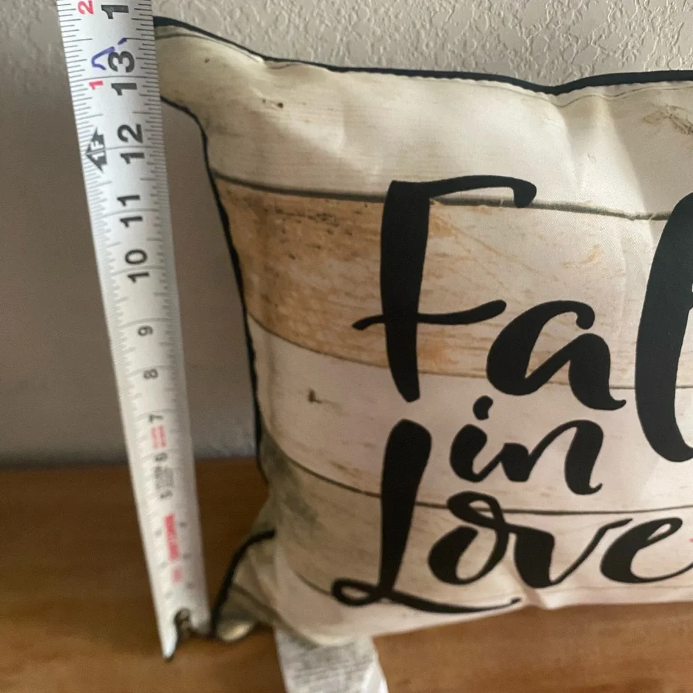 Fall in Love Wood Plank Print Outdoor Throw Toss Pillow 16x16 in Seasonal Decor
